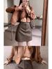 Women's Coffee Color PU Leather High-Waist Slimming A-Line Midi Skirt - Plus Size Petite Autumn/Winter Bodycon Style