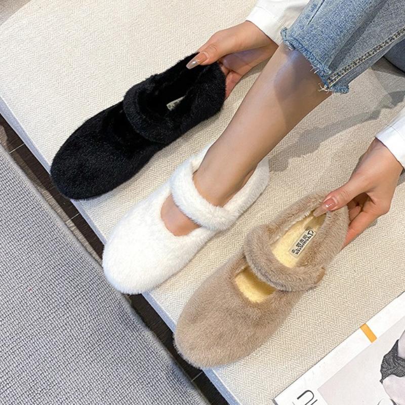 Модные осенне-зимние теплые пушистые туфли на плоской подошве женские удобные с круглым носком Мэри Джейн женские мягкие хлопковые туфли лоферы zapatos de mujer