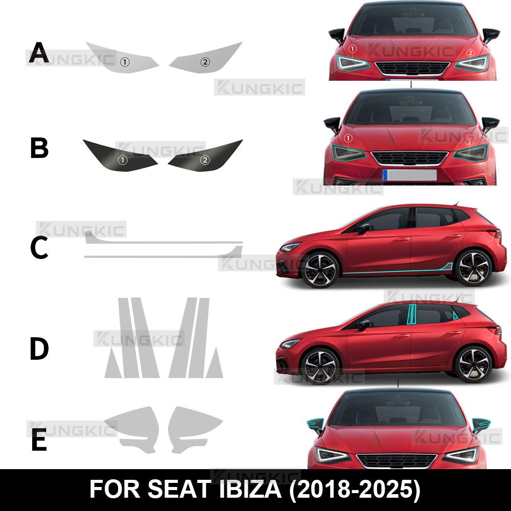 For Seat Cupra Ibiza 2018 2019 2020 2021 2022 2023 2024 2025 TPU Headlight B Pillars Film Anti-Scratch Protection Clear Smoked