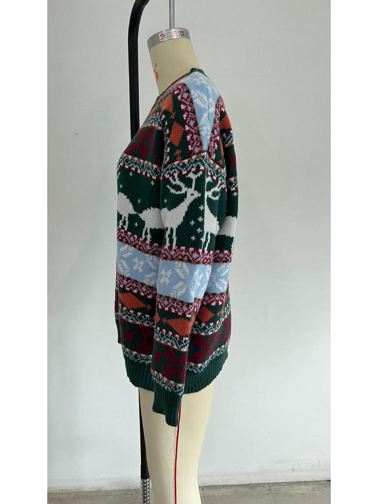 Жаккардовый свитер с европейской и американской рождественской тематикой — женский, свободный крой, круглая горловина, длинный рукав, пять цветов (2022)