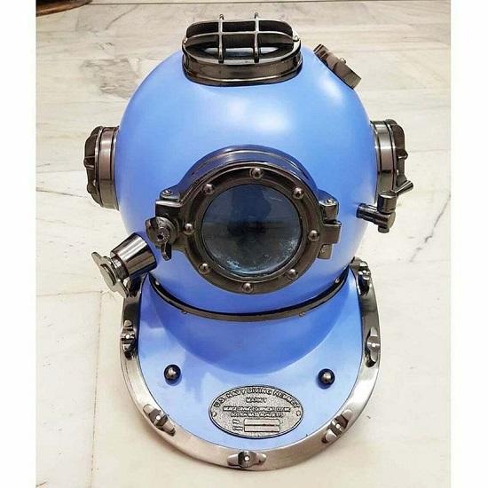 Синий черный Scuba Morse Boston Brass Diving Водолазный шлем ВМС США с прочной деревянной подставкой