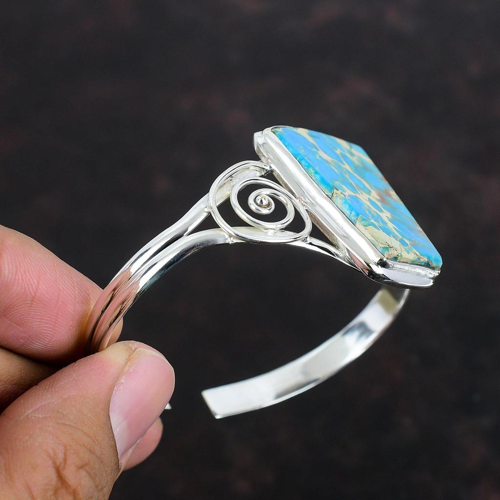 Blue Sea Sediment Jasper Bangle 925 Sterling Silver Cuff Bracelet Adjustable Bangle Handmade Gemstone Bracelet Gifts For Her Antique Jewelry