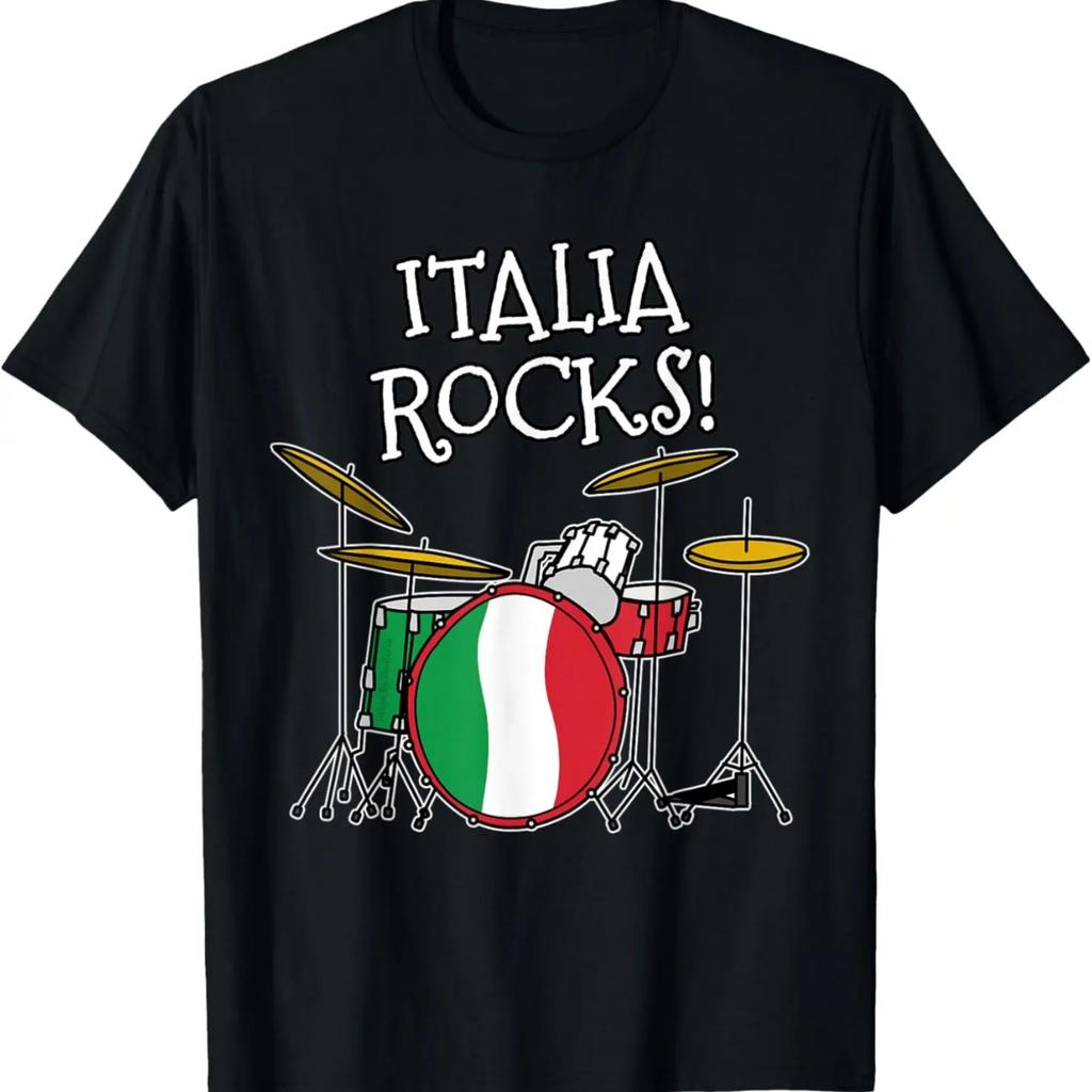 Итальянский флаг, ударная установка, Italia Rocks, футболка музыканта-барабанщика