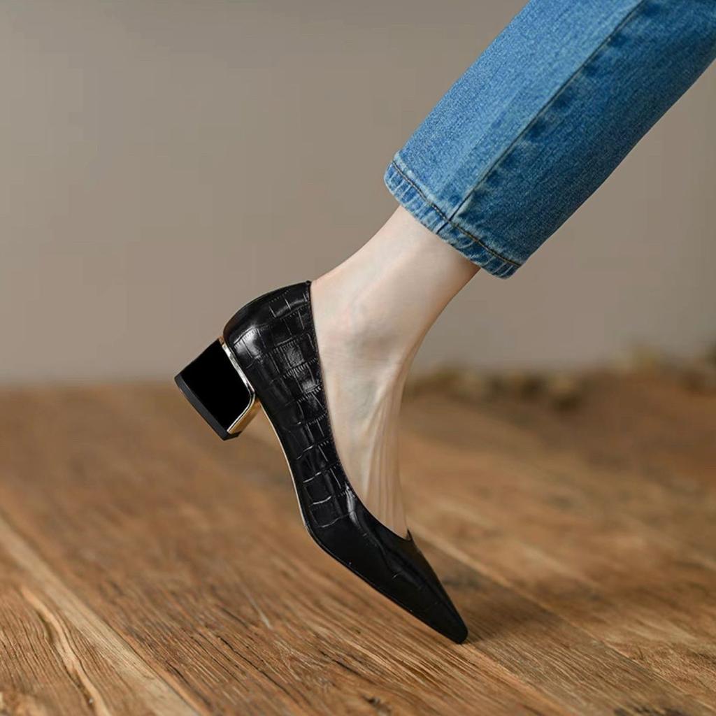 Fashion Shoes for Women Square Toe Black with Medium Heels Woman Pumps Office On Sale Fashion 2024 Trend Wholesale Non Slip Popular Shoe