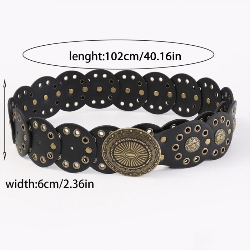 Wear Resistant Waist Belt with Round Disc Buckle Adult Motorcycle PU Waist Belts for Women Coat Dress Adjustable Length