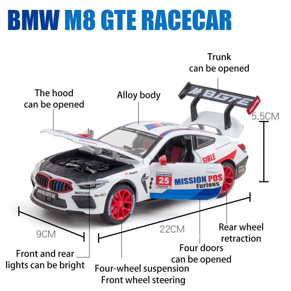 1/24 Scale M8 GTE Racing Diecast Car Model Toy, Pull Back Toy Vehicle with Sound and Light for Kids Toddler Boys Girls Gift Collection