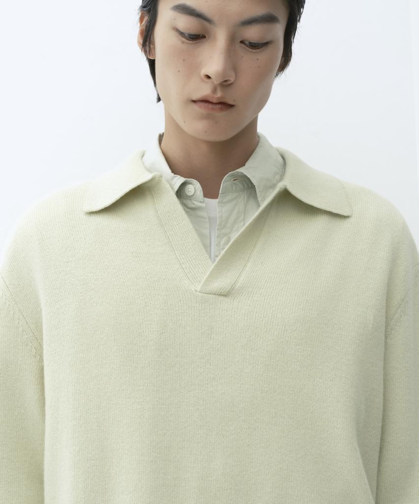 MUSINSA STANDARD [Victoria Wool] Slit Neck Collared Knit [Pale Green]