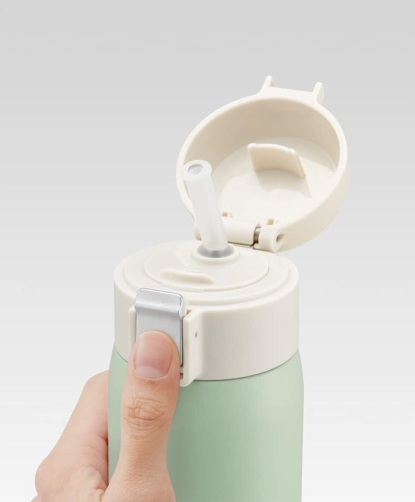 Skater Бутылка-кружка с соломинкой 480 мл для холодных напитков, из нержавеющей стали, матово-зеленая, открывание одним касанием STOT5ST-A