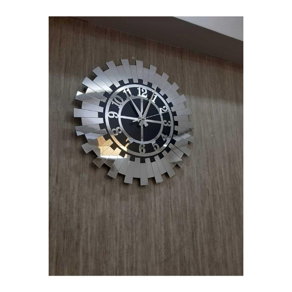 Декоративные серебряные настенные часы с изображением Солнца, современные турецкие цифры, зеркальное оргстекло, МДФ, 50х50 см.