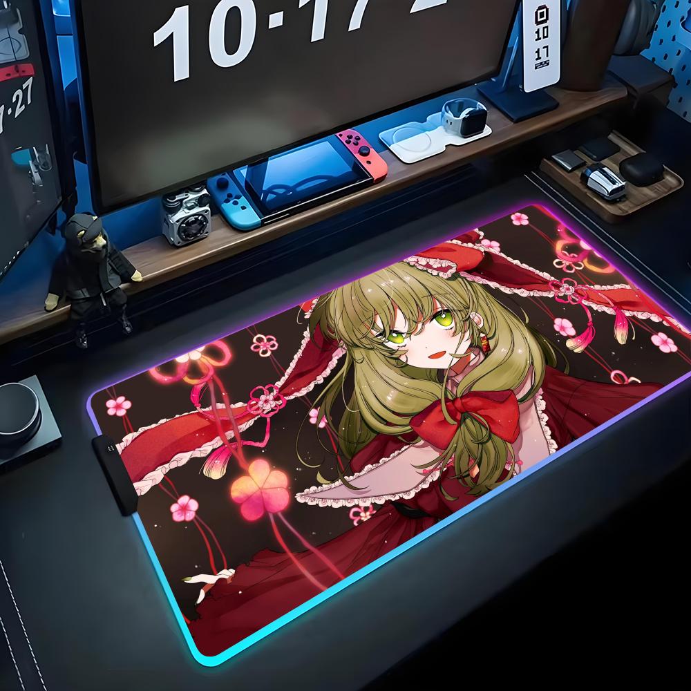 Hina Touhou Коврик для мыши RGB Игровой коврик для мыши Большой светодиодный коврик Настольный коврик для ПК Светящийся коврик для мыши Большие коврики для клавиатуры Настольный ковер с подсветкой
