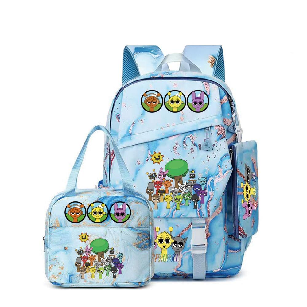 New Rhythm Box Sprunki Music Game Schoolbag Backpack Pencil Case Three-piece Set Student Heat Transfer Backpack D