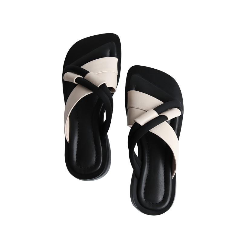 Super Soft Leather Retro Women's Shoes 2024 Summer New Simple Cross Sandals Elegant High Heels Versatile Casual Slippers