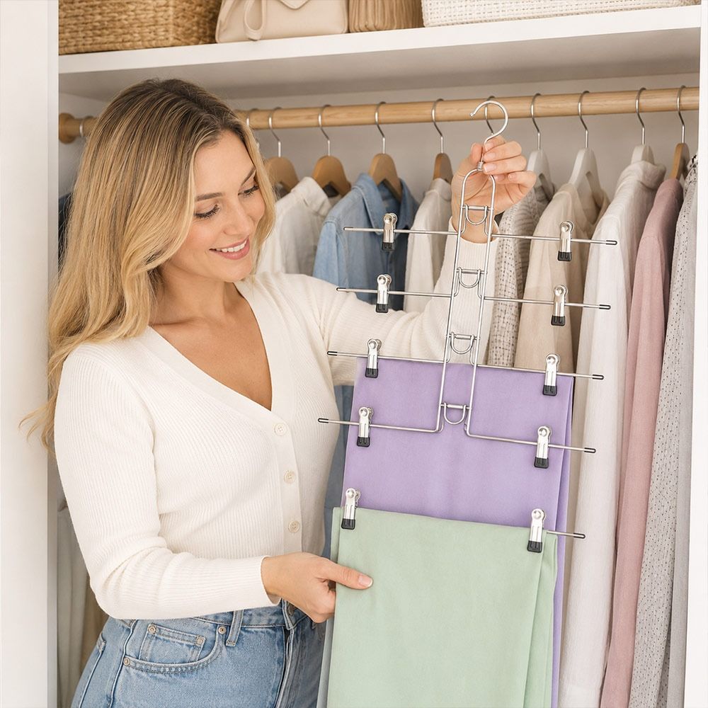 Non Slip Tips Multi Layer Hanger Metal Skirt Hanger New Trouser Hanger Closet Organization