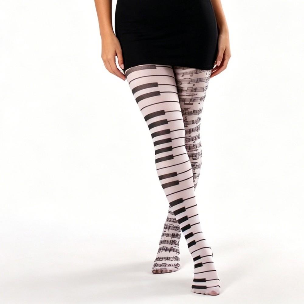 Breathable Piano Stockings Seamless Black White Pantyhose Sweet Music Note Tights Party