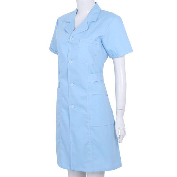 Женское и взрослое однотонное платье-рубашка с короткими рукавами, платье-рубашка для медсестры в больнице, униформа, платье