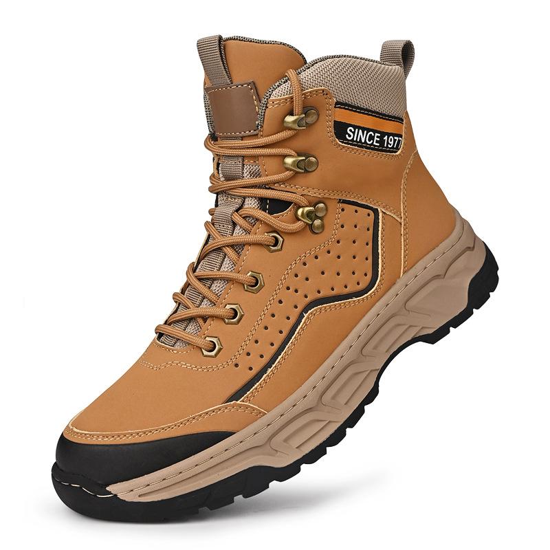 Men's High Top British Style Platform Worker Boot Velvet Warm Cotton Shoes Outdoor Snow Hiking Shoes Non-Slip