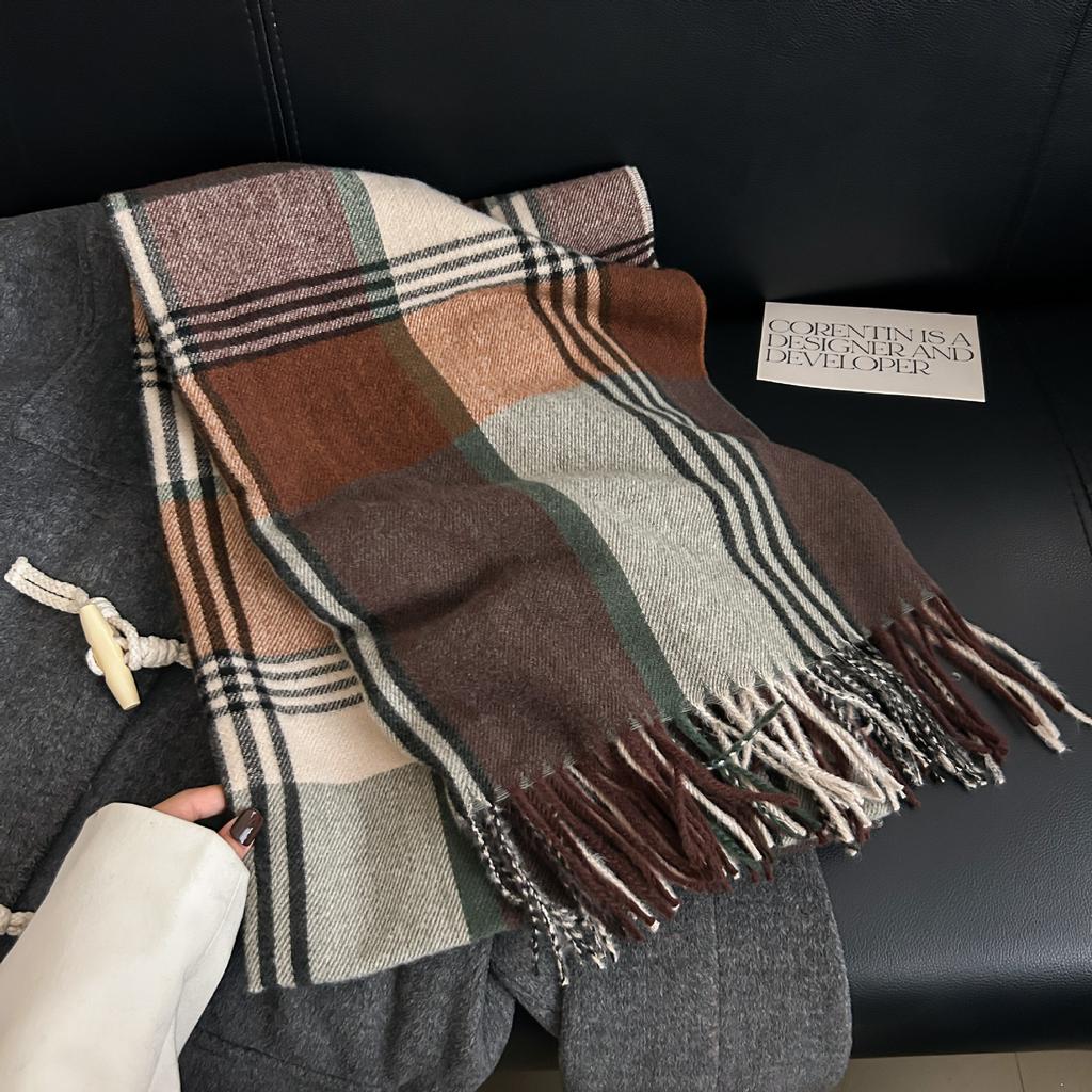 High-end Niche Striped Plaid Warm Scarf Autumn and Winter Couple Fashion Trend Imitation Cashmere Fringed Shawl