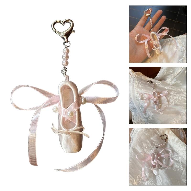 Модный брелок-шарм в виде балетки с жемчугом и лентами, милый и стильный аксессуар, портативный для девочек