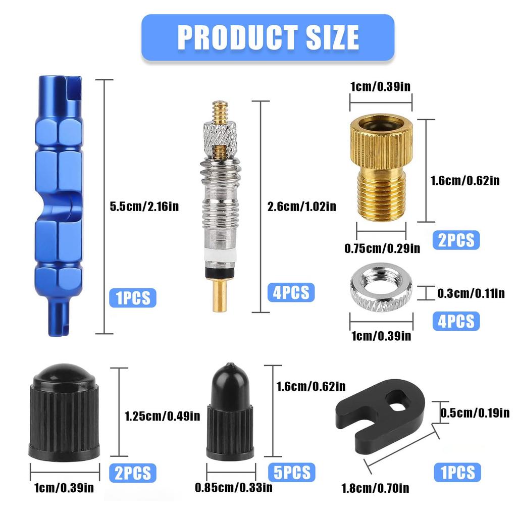 Presta Valve Core Bicycle Valve French Valve Core Conversion Adapter Bicycle Road Tire Air Valve Replacement Tool Wrench Tool Kit of (Набор 19)