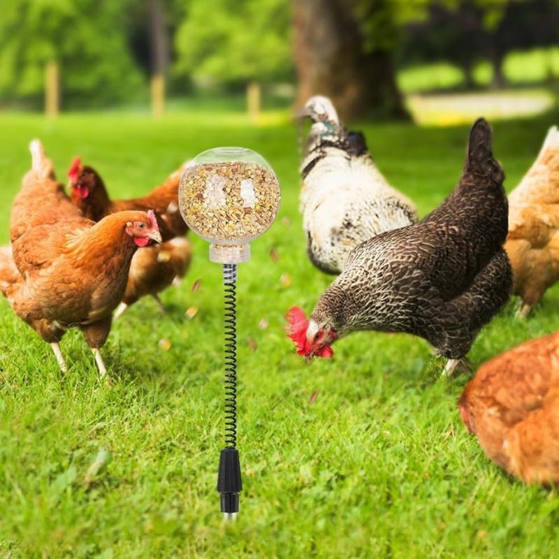 Automatic Chicken Feeder Toy With 3 Hole Dispenser Spring Mechanism For Poultry Entertainment Feeding Equipment