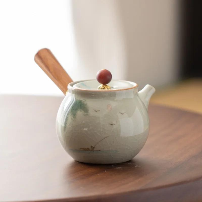 Новый китайский стиль расписанный вручную керамический чайник в стиле лотоса чайный сервиз кунг-фу небольшой бытовой чайник чайник с ручкой