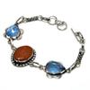 Red Sunstone Blue Topaz Gemstone 925 Silver Plated Jewelry Bracelet 6-8"