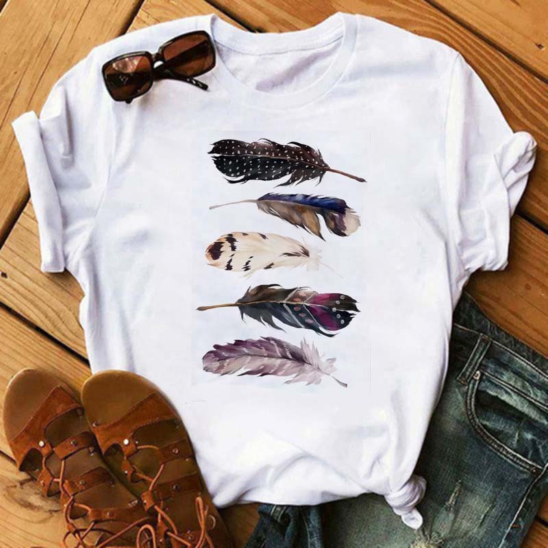 Модная женская футболка с забавным принтом бабочки и пера, футболка, летние топы с коротким рукавом, футболка, женские футболки с перьями