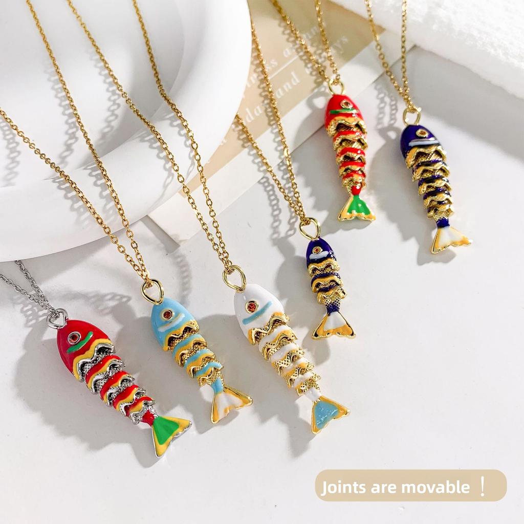 Ожерелье Подвижная Рыба Ожерелье Эмаль Национальный Стиль Продвинутое Чувство Не Выцветает Цепочка на Ключицу
