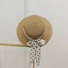 Hat Women's Summer Sunshade Sunscreen Hat Elegant Polka Dot Long Streamer Flat Top Hat Seaside Vacation Hat