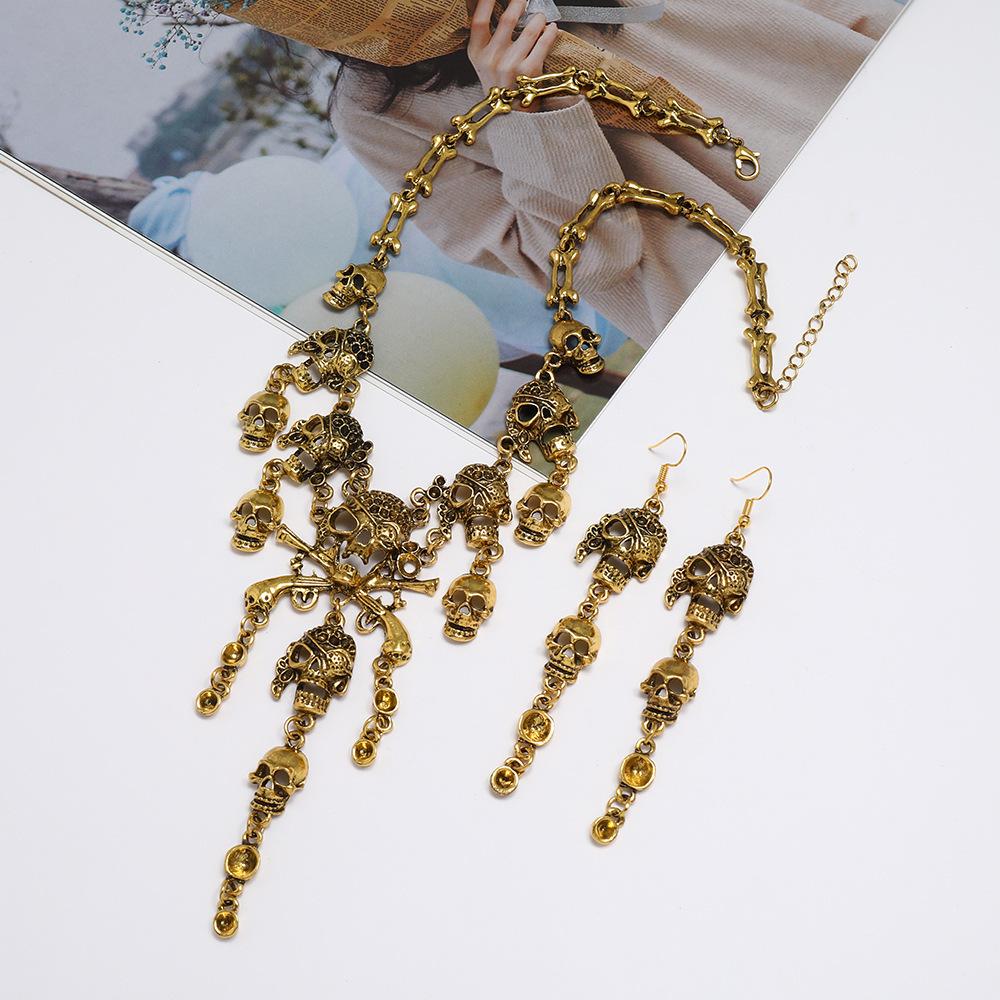 Винтажное готическое панк-ожерелье со скелетом и черепом, серьги для мужчин и женщин, аксессуары для вечеринок