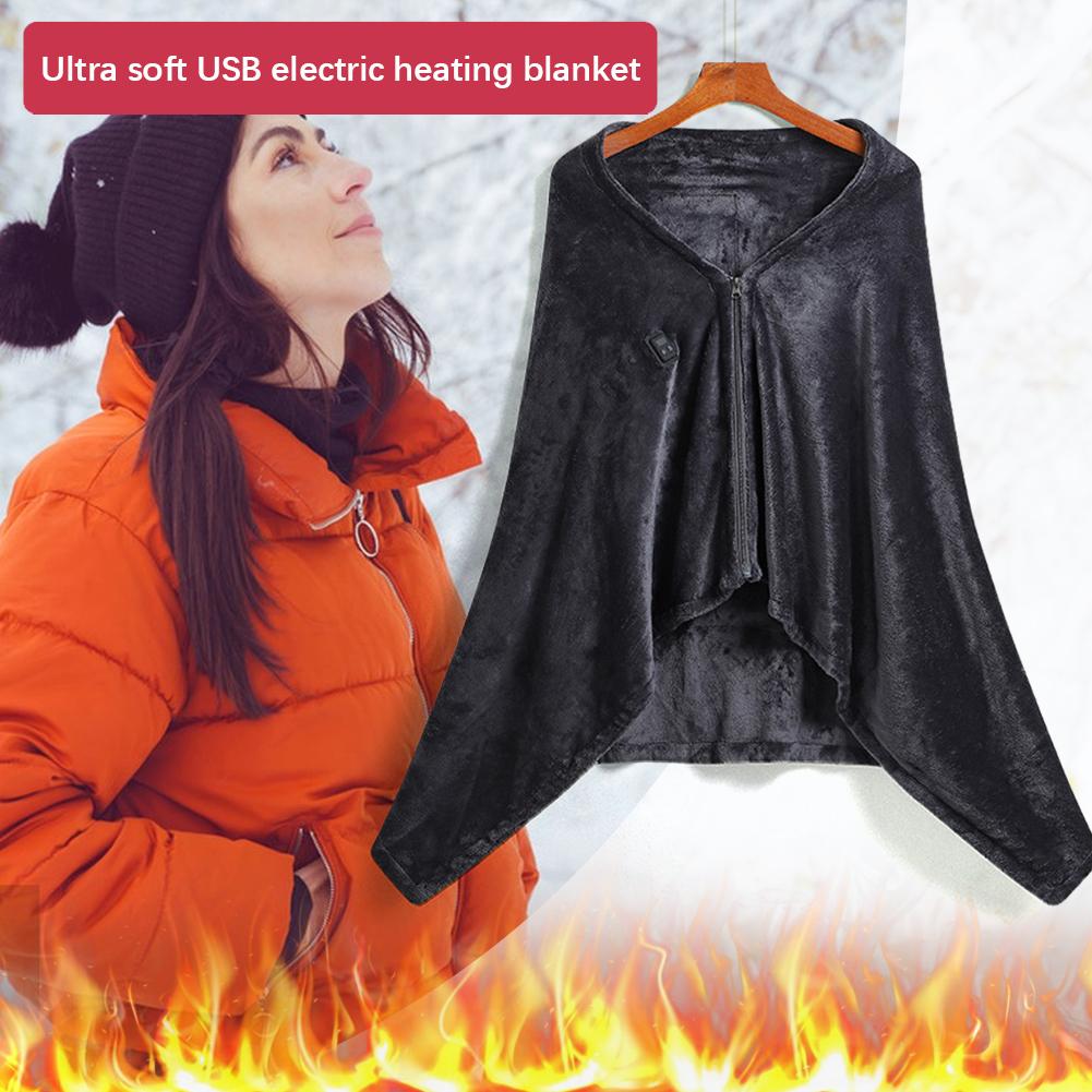 Wearable Heating Electric Blanket Shawl 3 Heated Level Throw Blanket  USB Interface Coral Velvet Heated Fast Heating Heated Mat