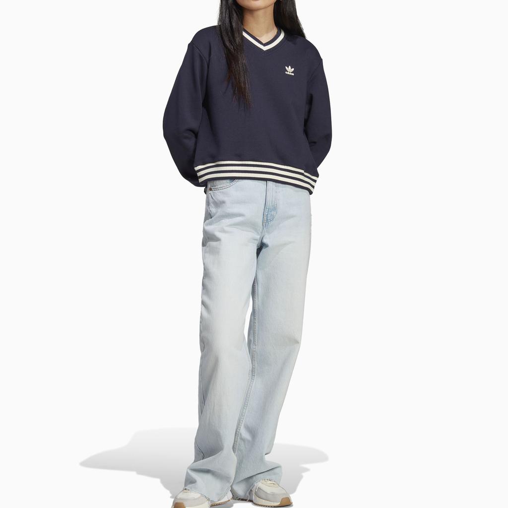 adidas Originals Sporty & Rich X SS23 Укороченный свитер с v-образным вырезом и принтом логотипа Женские топы Черный IN5246
