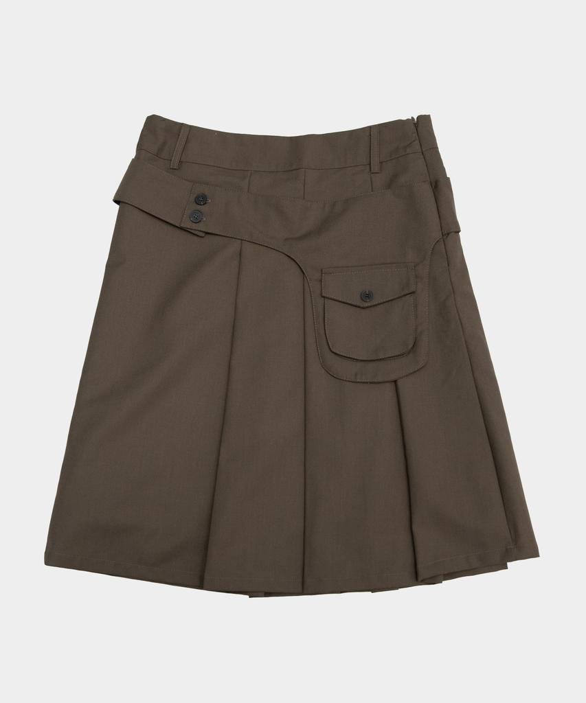 Place Studio Essential Button Pocket Belted Layered Asymmetrical Pleated Midi Skirt _3 Colors