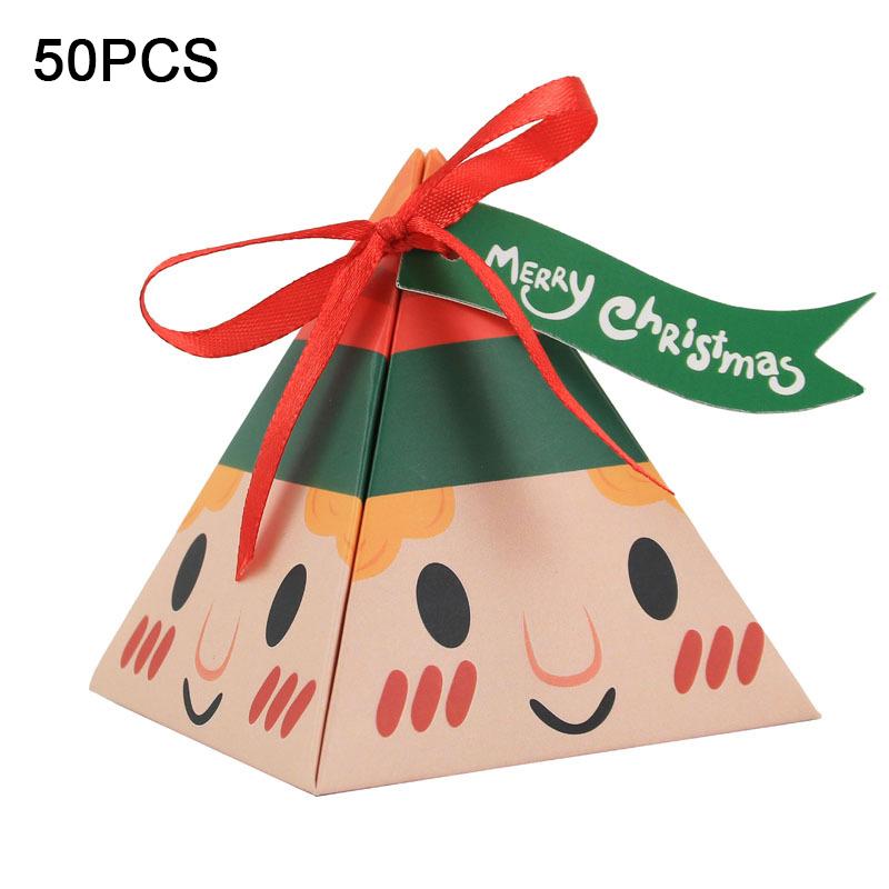 50 шт. Треугольная подарочная коробка, бумажная коробка для конфет, подарочная коробка с треугольной коробкой для конфет, Санта-Клаус, рождественская подарочная коробка, праздничная атмосфера, милая