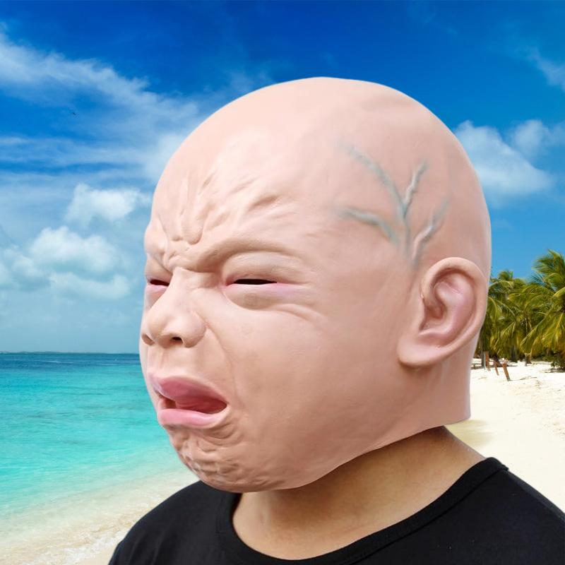 Realistic crying baby mask full-face crying headgear for Halloween party and haunted house horror theme