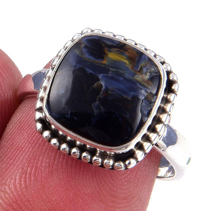 Кольцо из чистого серебра 925 пробы с натуральным камнем Питерсит, размер 7, k4f22