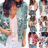 Womens Ladies Retro Floral Zipper Up Jacket Casual Coat Outwear