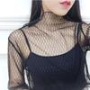 Women Mesh Top With Nylon Fabric Long Sleeve Sheer Lace Shirt For Spring Summer Fashion