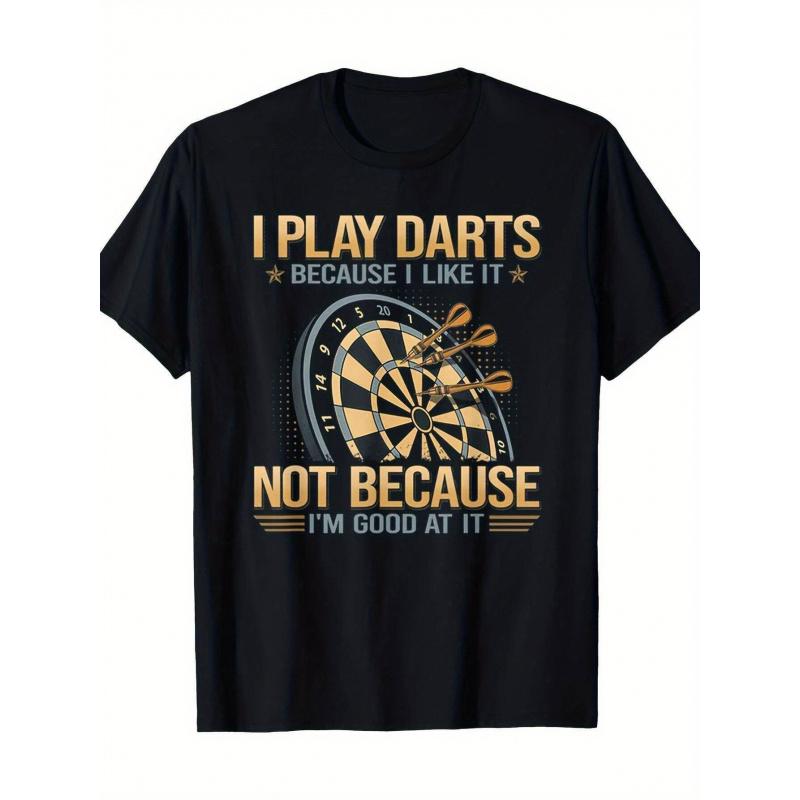 Men'S Funny for dart-Themed T-Shirt - "I Play for darts Because I'm Not Good at It" Slogan & for dart Board Graphic with Bullseye & Flight Design,