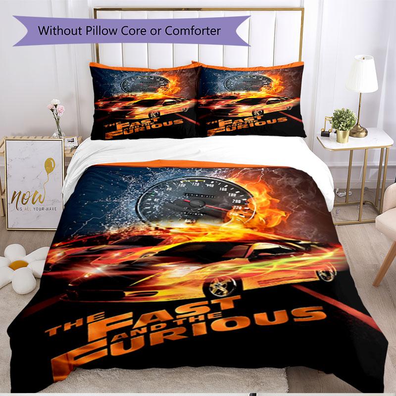 3pcs Duvet Cover Set (1*Duvet Cover + 2*Pillowcase, Without Core), Fast & Furious Print Soft All‑Season Bedding Set, Home Bedroom Decor Gift