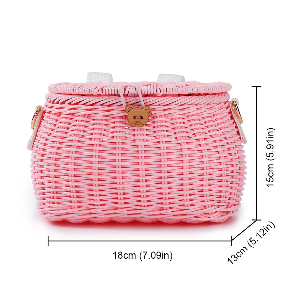 Bike Handwoven Basket Backpack with Lid Bike Scooter Tricycle Basket Adjustable Leather Straps for Kids Adult Bikes