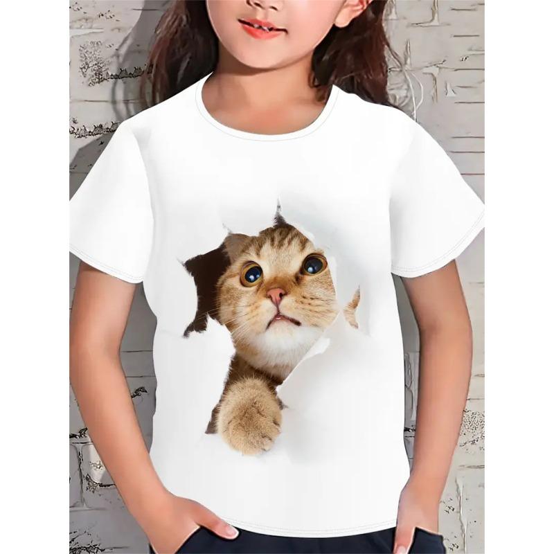 Новые забавные животные кошки 3D принт футболки для девочек модные вечерние топы с короткими рукавами футболки 2025 повседневные футболки одежда для девочек