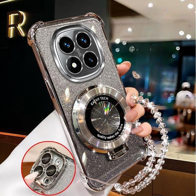 Crystal Bracelet Magnetic Stand Phone Case For Xiaomi 15T 14T Pro 13T 12T 11 Lite 15 12X 12S 17 Pro Max Glitter Shockproof Cover