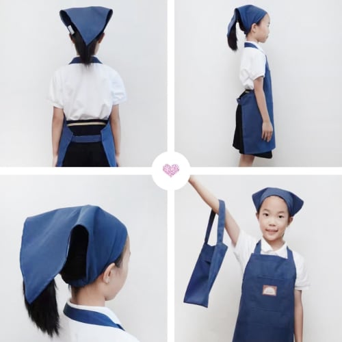 ANJOU (5 Colors Available) Kids Apron and Triangle Scarf Set for Boys and Girls, Includes Pouch, Wrinkle-Resistant, Waterproof, Stain-Resistant, Simpl
