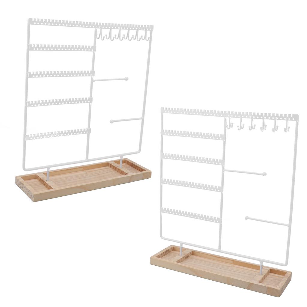 Earrings Hanger Iron 5 Tier 90 Holes 2 Metal Bar Earrings Rack with Wooden Base for Earrings