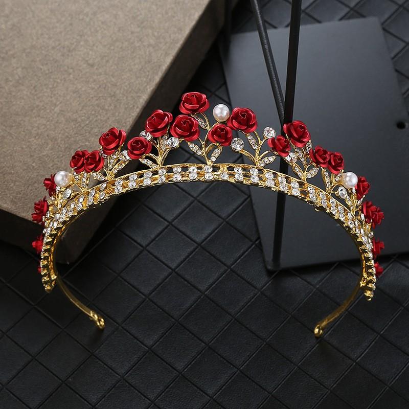 Bridal Crown Korean New Red Rose Crown Queen Wedding Wedding Dress Hair Headband Girls Birthday Headband