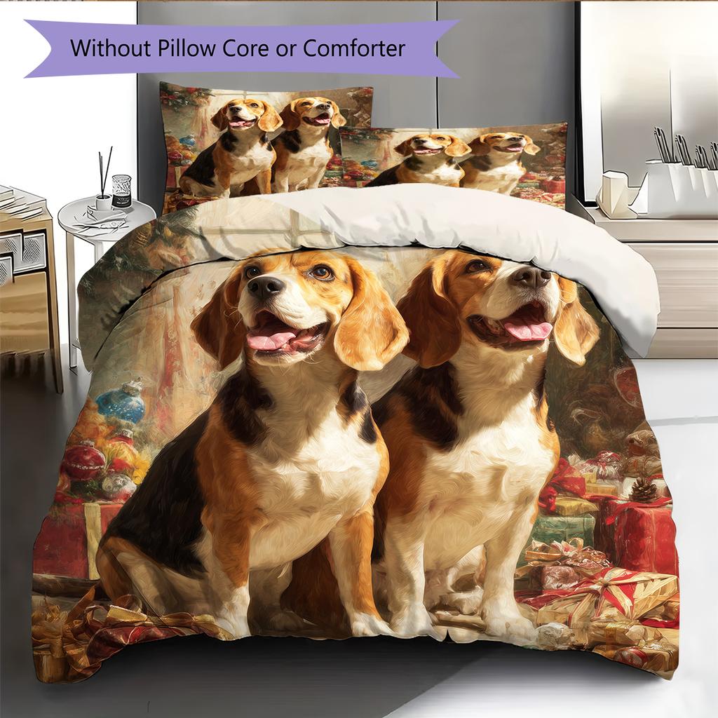 Two Beagles Pattern Bedding Home Decoration Birthday Gift (1 * duvet cover + 2 * pillowcase, without core)