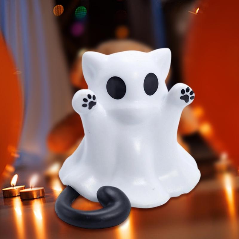 Halloween Ghostly Kitten Toy Doll Waterproof PVC Kitten Figurine Desktop Ornament For Tabletop Mantels Garden Display