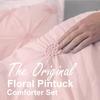 Full/Queen Baby Pink Rose Blush Comforter Set - Ruched 3D Floral Pintuck Bedding Set - 3 Pieces Bed Linen, 1 Comforter