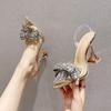 Summer Rhinestone Bowknot Pointed Toe High Heels with Transparent Skirt Style Sandals for Women